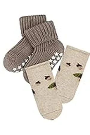 Falke Unisex Baby Cosy Acorn 2-pack hållbar biologisk bomull med mönster och halkfria noppor 2 par strumpor, flera färger (sortiment 0010), 62–68 (2-pack)