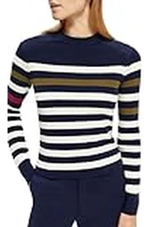 Scotch&Soda Maison damkontrastrandig ekologisk bomullströja sweater, marinblå 0004, L, , L