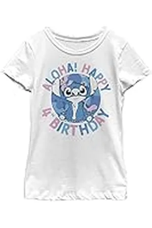 Disney Lilo & Stitch Stitch 4:e födelsedagen flicka solid crew t-shirt, , X-Small, Weiß, XS, , XS