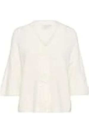 Kaffe Kvinnors cardigan V-hals blommiga knappar 3/4 ärmar normal passform höftlängd, , XS