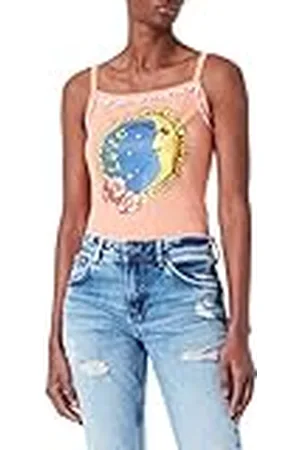 Moschino Dam stretch ribbstickad bomull med måntryck T-shirt, , 48 SE
