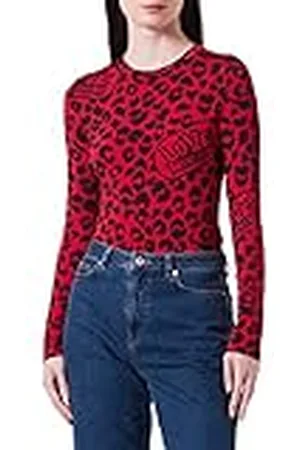Moschino Dam tajt-passform långa ärmar animalier tryckt t-shirt, , 42
