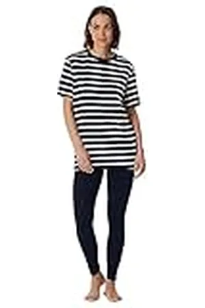 Schiesser Dampyjamas kortärmad och långa byxor bomull – Essential pyjamas-set, Mörkblå, 36