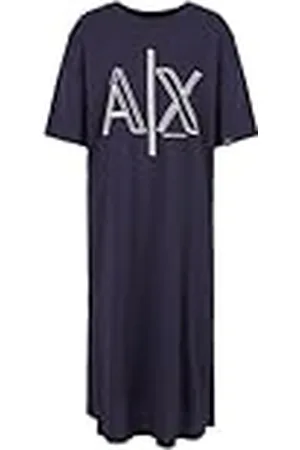 Armani Exchange Sustainable, stort logotyptryck, rund hals casual klänning, blå, XL, , XL