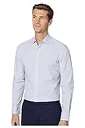 Hackett Melange Poplin rutig skjorta för män, , XXL