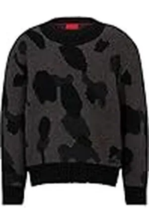 HUGO BOSS Herr saddiner överdimensionerad tröja med ståkrage och dalmatiner-jacquard, , XL