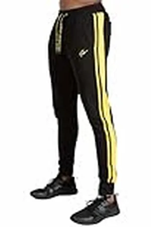Gorilla Wear Banksbyxor – /gul för sport fritid arbete utomhus vardag bomull polyester med logotyp bekväma ränder på benen träning kläder jogging löpning