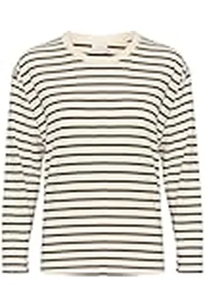 Kaffe Dam T-shirt långärmad boxy passform Crew Neck randig T-shirt bomull tröja, , XL