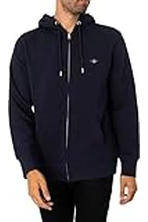 GANT Herr REG Shield huvtröja med hel dragkedja, Evening Blue, standard, , 5XL