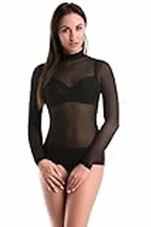 Teyli Mesh Body dam nätkropp transparent dam – nättyg topp damer transparent body mesh – nättoppar body långärmad damer transparent, , XL