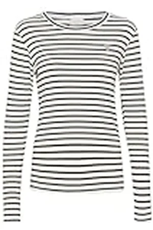 Kaffe Långärmad T-shirt randig blus med rund krage, kräm, XS dam