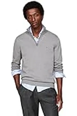 Tommy Hilfiger Herr Essential bomull dragkedja Mock MW0MW37331, halv dragkedja tröja, grå, L, , L