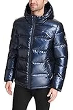 Tommy Hilfiger Hooded Puffer Jacket herr Down Alternative Outerwear Coat Hooded Puffer Jacket, Pärlemorskimrande marinblå, XXL