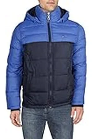 Tommy Hilfiger Hooded Puffer Jacket herr Down Alternative Outerwear Coat Hooded Puffer Jacket, Kungsblått färgblock, L