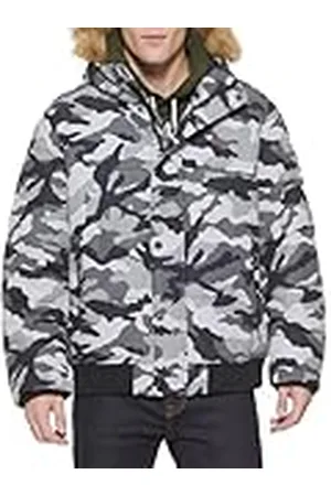 Tommy Hilfiger Herr quiltad arktisk duk snorkel bomberjacka för män parkas, , M