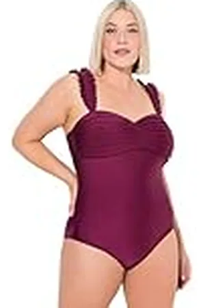 Ulla Popken Damer stora storlekar överdimensionerade plus size baddräkt placerade veck shiny, , 42 SE