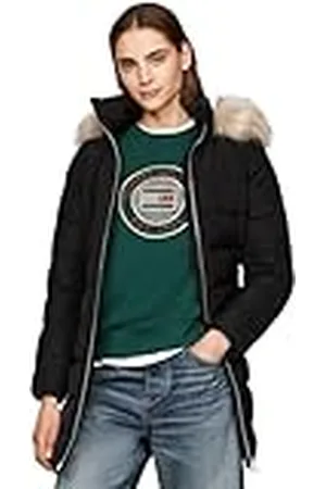 Tommy Hilfiger Dam arv dun tyra kappa med päls WW0WW43234 pufferrock, svart, XXS, , XXS