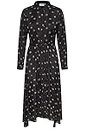 Kaffe Dam slips midja klänning Silky Midi långärmad, svart med Mustang Dot, 40