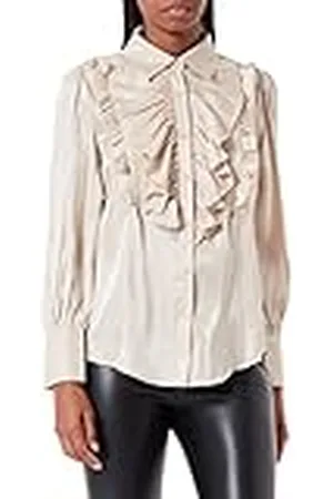 Pretty Darling Dam -satin volang framsida skjorta, knapp, 10, , 36 SE