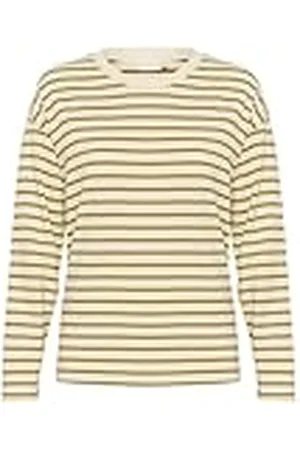 Kaffe Dam T-shirt långärmad boxy passform Crew Neck randig T-shirt bomull tröja, , L