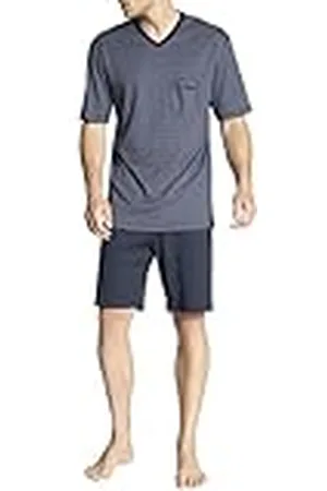 Calida Relax Streamline kort pyjamas, män med V-hals, tillverkade av 100% bomull, byxor med tygtäckt elastisk linning, Mörk safir, 52-54
