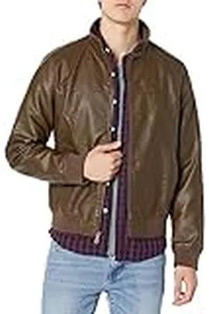 Tommy Hilfiger Mäns slät lamm fuskläder ofylld bomberjacka, jord, MD, , M