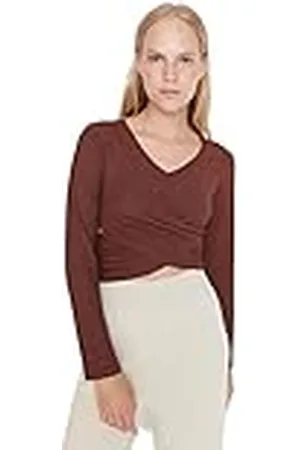 Trendyol Dam myskläder anpassad standard v-hals stickad blus, , S
