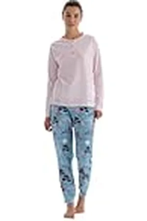 Dagi Långärmad stickad pyjamas för kvinnor med halva krukor pyjamas-set, , L