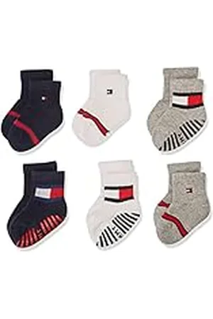 Tommy Hilfiger Unisex Baby Crew strumpor (6-pack), Vit/grå/marinblå, 15-18 EU