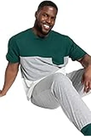 Trendyol Herr man färgblock stickad T-shirt-byxor plus storlek pyjamas set, , 4XL, , 4XL