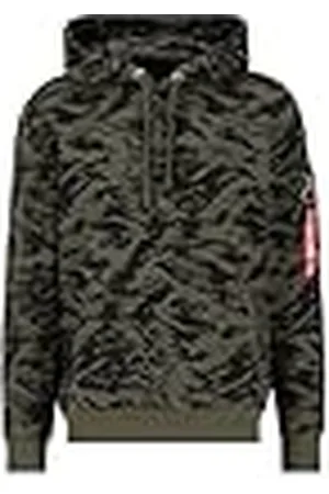 Alpha Industries Huvtröja för män tillbaka tryck Camo penselgrön, , L