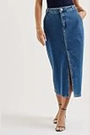 Ted Baker WMP-HELODA-Midi-kjol i denim med slits i mitten fram, , 36 SE
