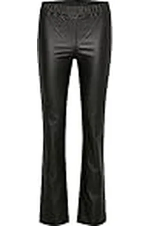Kaffe Kvinnors byxor Faux Leather Flared Ben Slim Fit elastisk midja, , 44