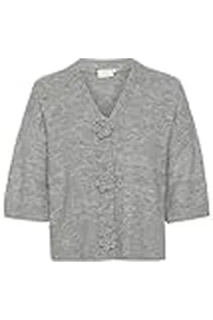 Kaffe Kvinnors cardigan V-hals blommiga knappar 3/4 ärmar normal passform höftlängd, , L