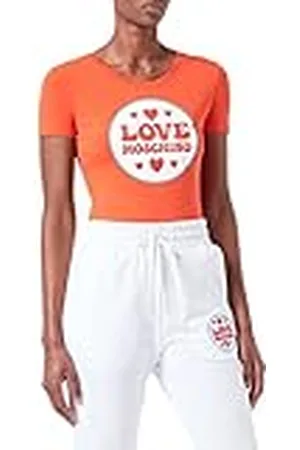Moschino Dam stretch bomull jersey med logotyp lapptryck T-shirt, , 40 SE
