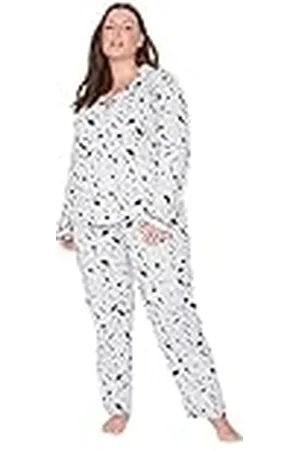 Trendyol Dam dam figur stickad plusstorlek pyjamasset, grå, 2XL (förpackning med 2)