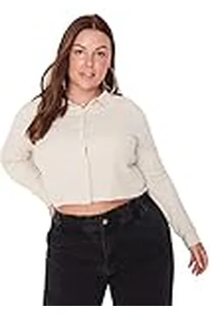 Trendyol Dam dam normal standard polo hals stickad plusstorlek blus skjorta, , XL, , XL Plus