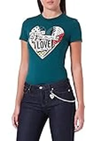 Moschino Dam slim fit Short Ärmarar med lapptäcke hjärta tryck t-shirt, , 38