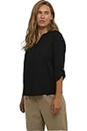 Kaffe Dam blus långärmad V-notch henley hals vanlig passform höftlängd dam, , 40