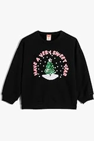 Koton Babyflickor jul tema crew neck långärmad paljett mjuk interiör bomull sweatshirt, , 12-18 Monate