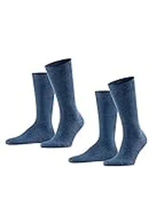 Falke Gunga 2-pack herrstrumpor andningsbar bomull tunn förstärkt mjuk platt söm för tryckfria tår enkel klassisk elegant för klänning vardaglig affärslook multipack 2 par, Blå (marinblå melange