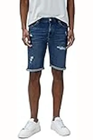 Koton Herr ribbad denim vikta ben detaljerade fickor knappade shorts, , 31
