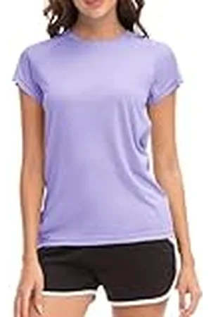MEETWEE Badtröjor för kvinnor, kortärmad t-shirt, atletisk vardaglig topp, snabbtorkande, UPF 50+ löpning, surfning, träning, yoga, sol t-skjortor, Lila , XL