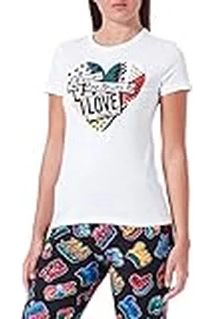 Moschino Dam slim fit Short Ärmarar med lapptäcke hjärta tryck t-shirt, , 42