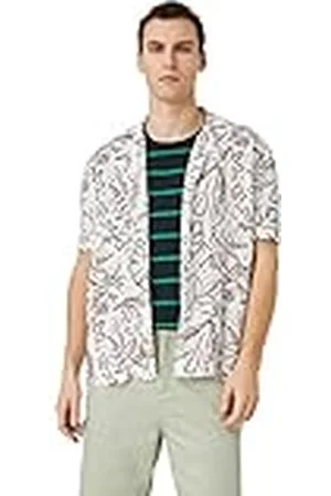 Koton Kortärmad blommig skjorta för män, Lapel Neck Cotton, , M