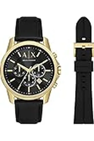 Armani Exchange Presentset herrklocka kronograf rostfritt stål guldfärgad, AX7133SET, Guld, One Size, Bälte