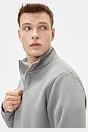Koton Män halv dragkedja hög hals ribbad långärmad basic sweatshirt, , M
