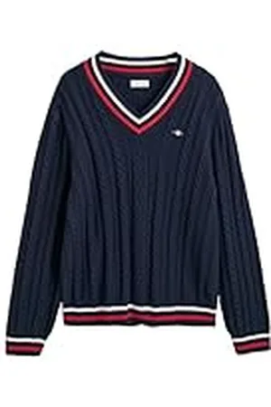 GANT Unisex barn randig kabel V-ringad tröja, , 134-140