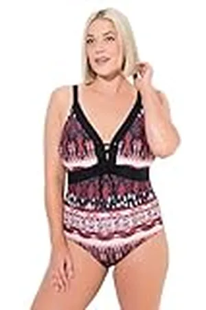 Ulla Popken Damer stora storlekar plus size baddräkt Jenny, ekmönster safari, , 56
