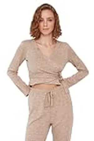 Trendyol Loungewear för kvinnor normal passform bas V-hals stickad blus, , S, , S